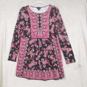 J Jill Women’s S Boho Paisley Dress Tunic Top Black Red Long Sleeve‎